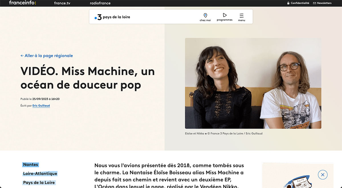 France 3 – VIDÉO. Miss Machine, un océan de douceur pop
